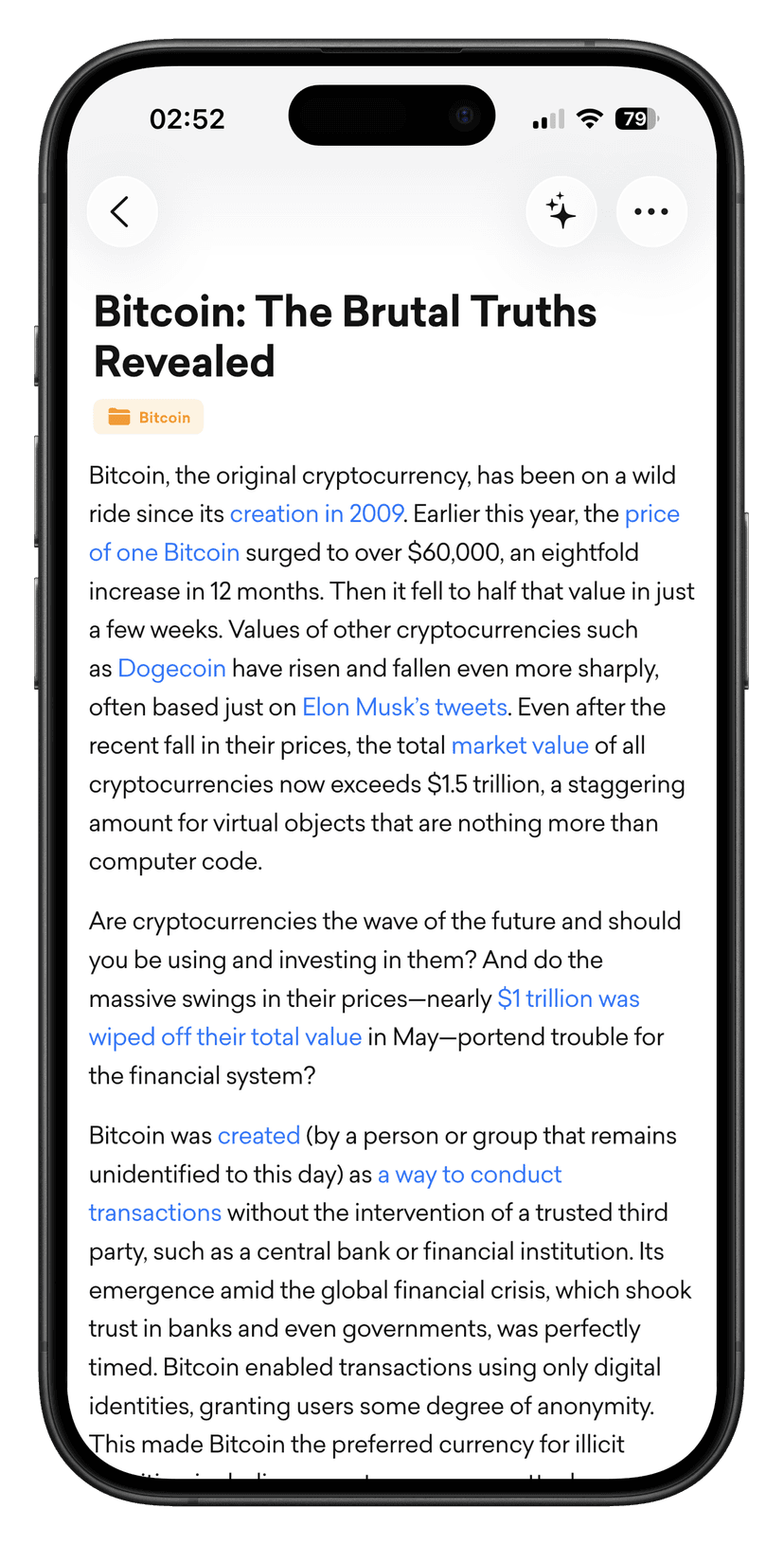 Article reading view