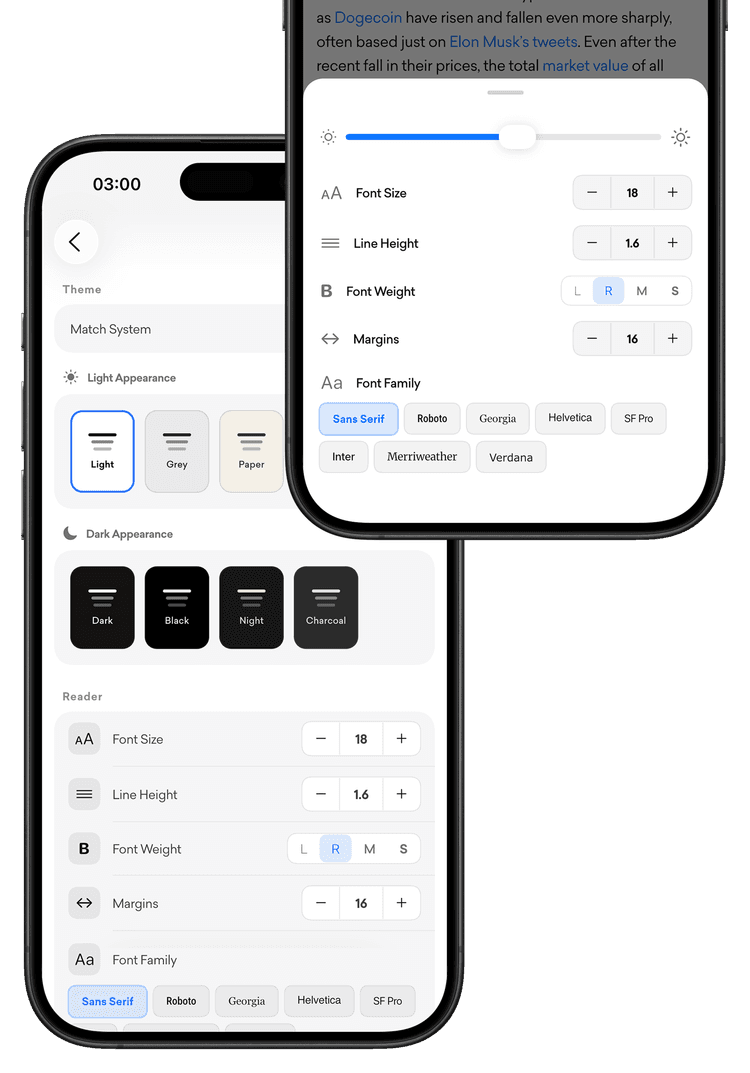 Customization options